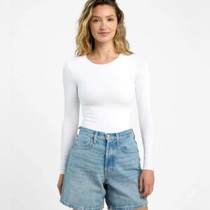 nuuds women’s Long Sleeve Crewneck Bodysuit Small White